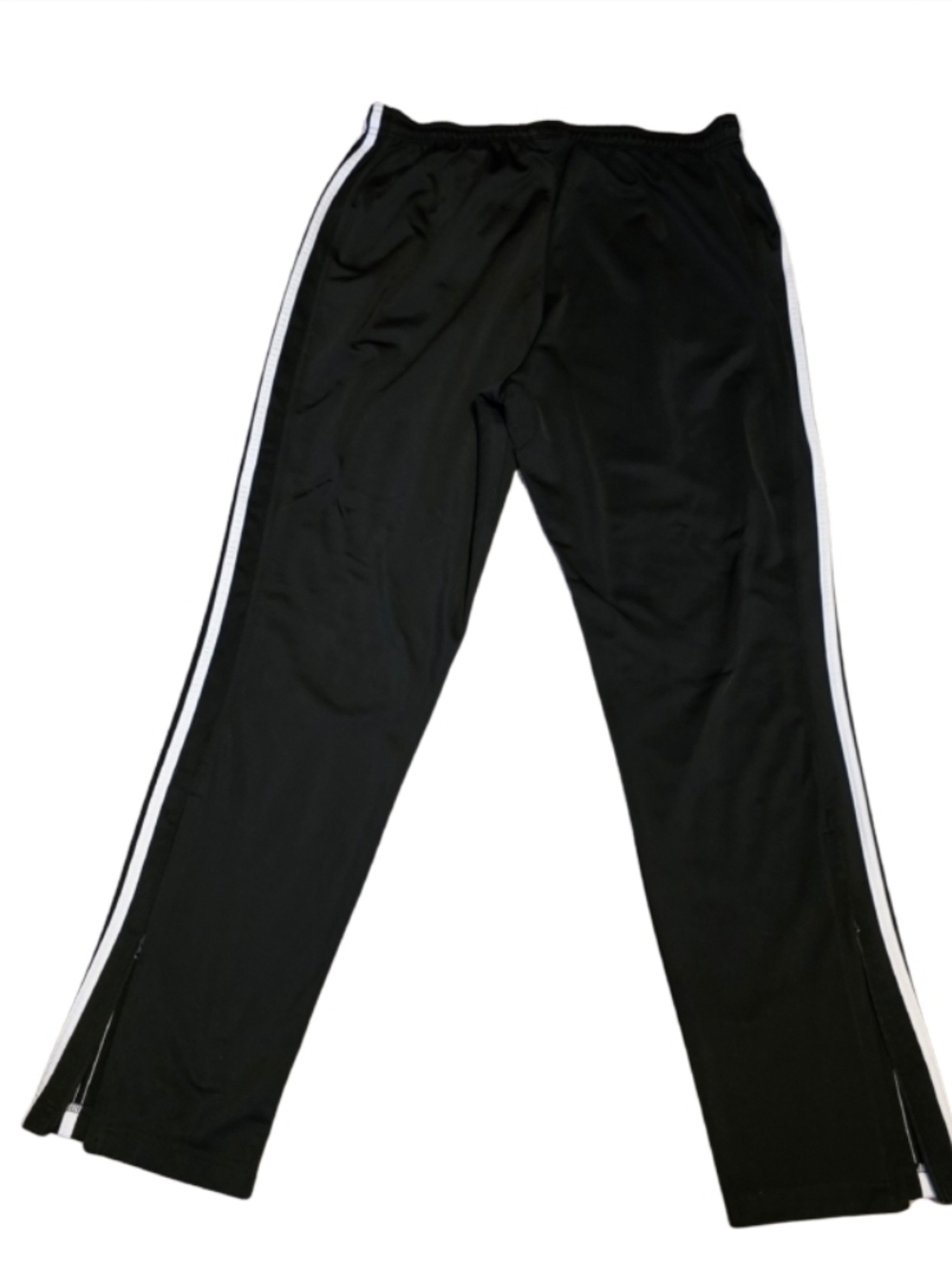 Adidas Black Track Pants White Stripes XL Straight Leg Zip Ankle Athleisure Y2K - Picture 2 of 4